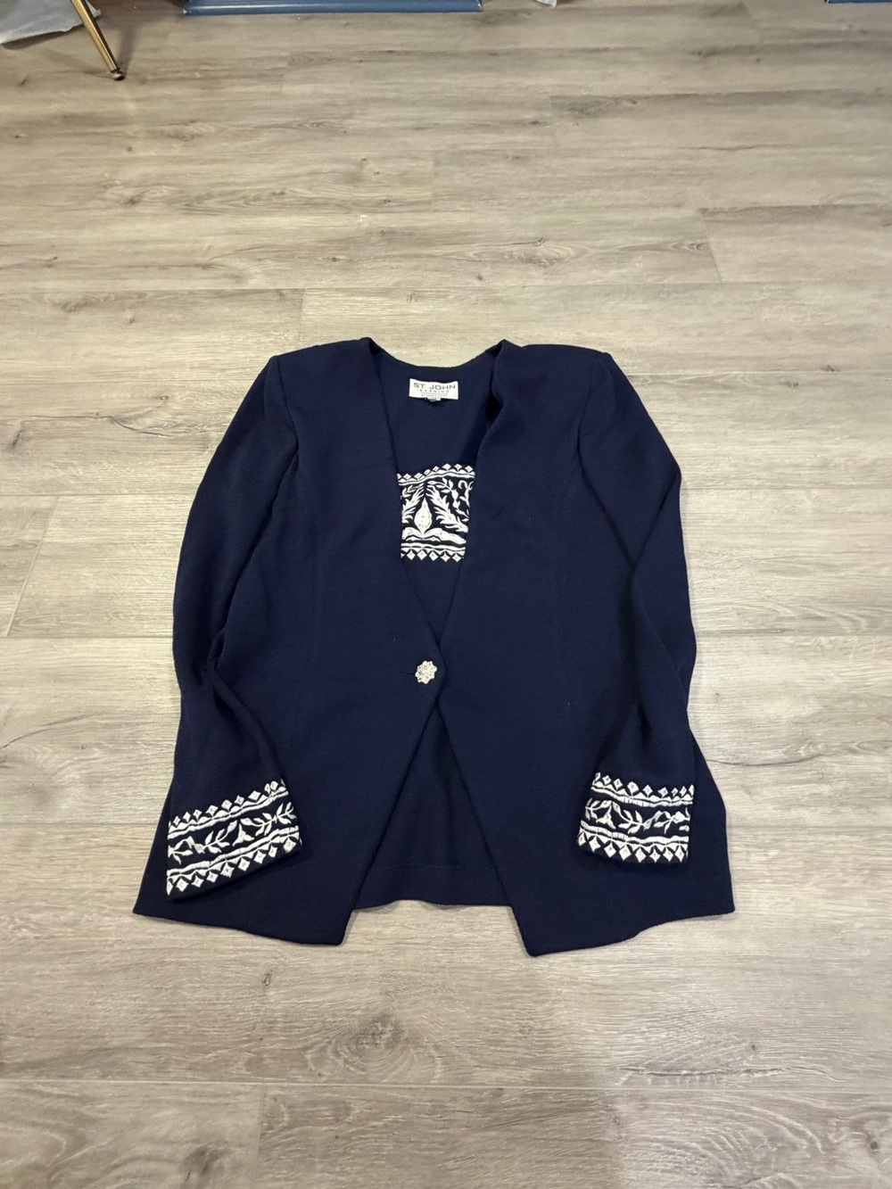St. John Navy Open-Front Embroidered Cardigan #evening #classy